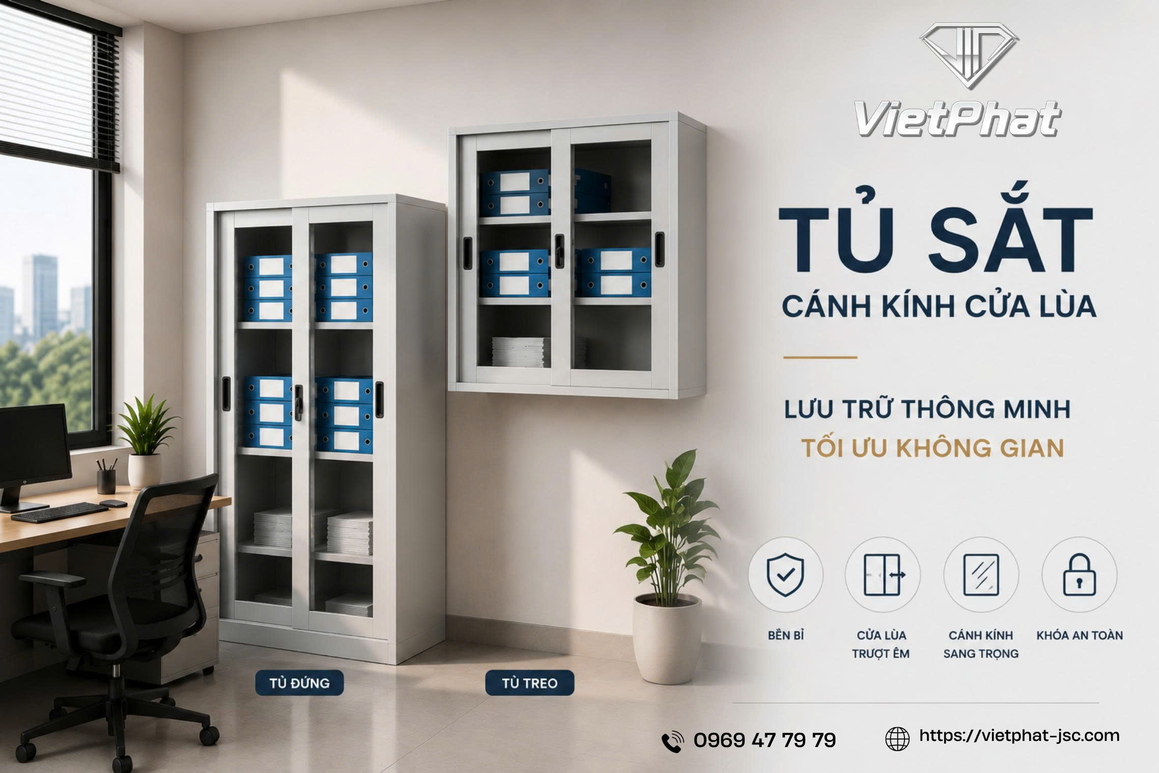 TỦ SẮT CÁNH KÍNH CỬA LÙA – GIẢI PHÁP LƯU TRỮ HIỆN ĐẠI CHO MỌI VĂN PHÒNG
